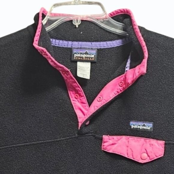 Patagonia Black Synchilla T-Snap Fleece Pullover Pink Trim Women's Medium - Picture 4 of 8